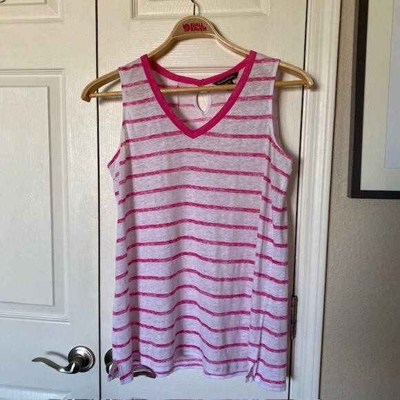 Tommy Bahama Linen V-Neck Sleeveless Burnout Top Pink White Stripe Women's XS/TP - Picture 1 of 10
